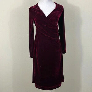 Soft Surrounding dark red velvet long sleeve knee length dress size XS